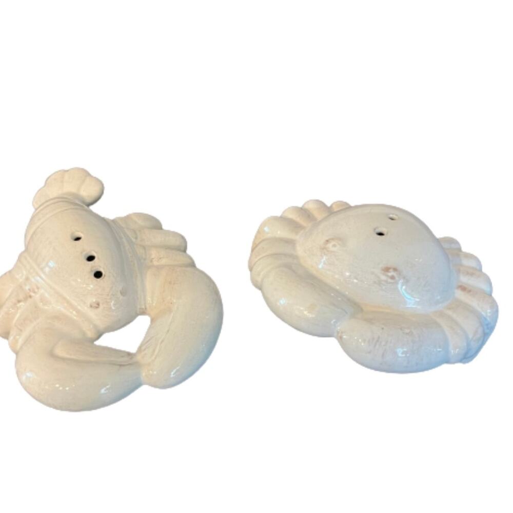 Sur La Table White Ceramic Lobster & Crab Salt and Pepper Shakers Set Coastal
